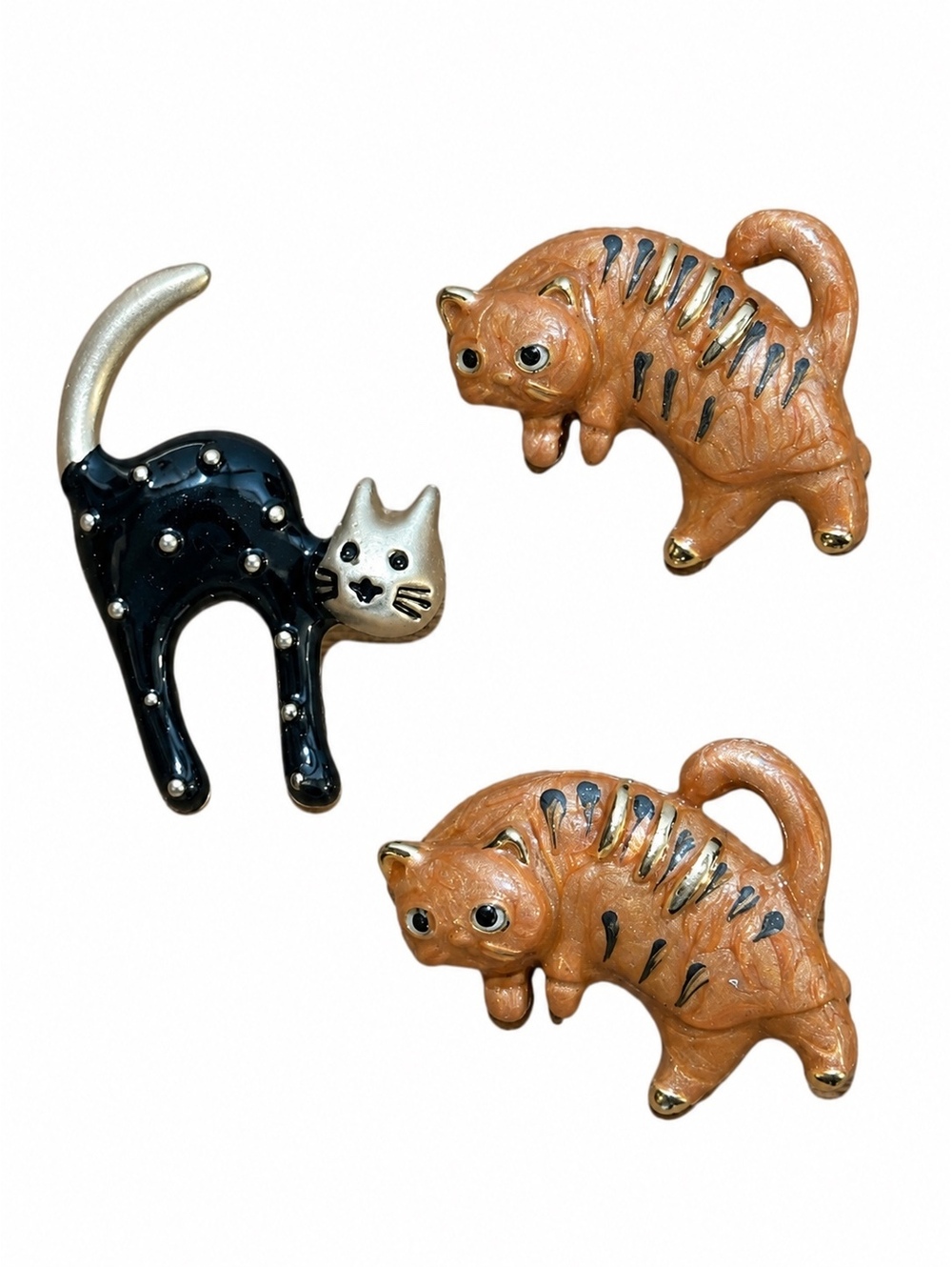 Bundle of THREE Vintage Cat Brooches